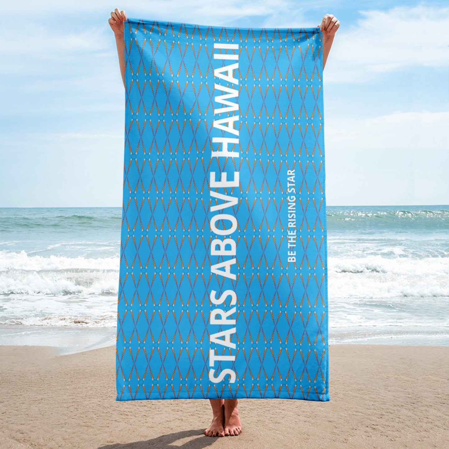 Specialty Item - Be the Rising Star Beach / Bath / Gym Towel in Light  Blue with Stars Above Hawaii